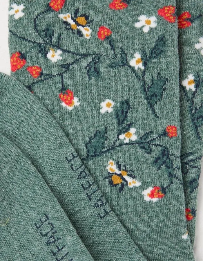 Women Socks Underwear and Tights FatFace 1 Pack Strawberry Bee Socks Green Marl