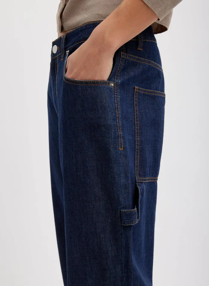 Women Summer Denim Cropped Slouchy Cargo Jean Indigo Tibi Denim