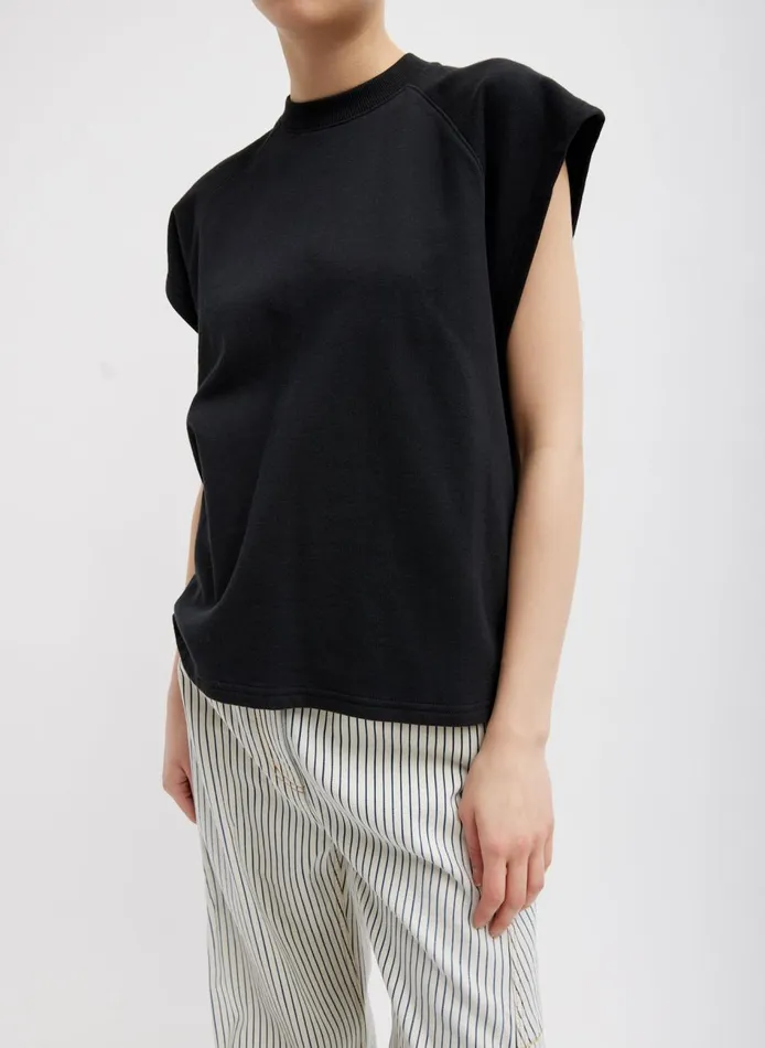 Women Summer Sweatshirting Sleeveless Easy Top Black Tibi Tops
