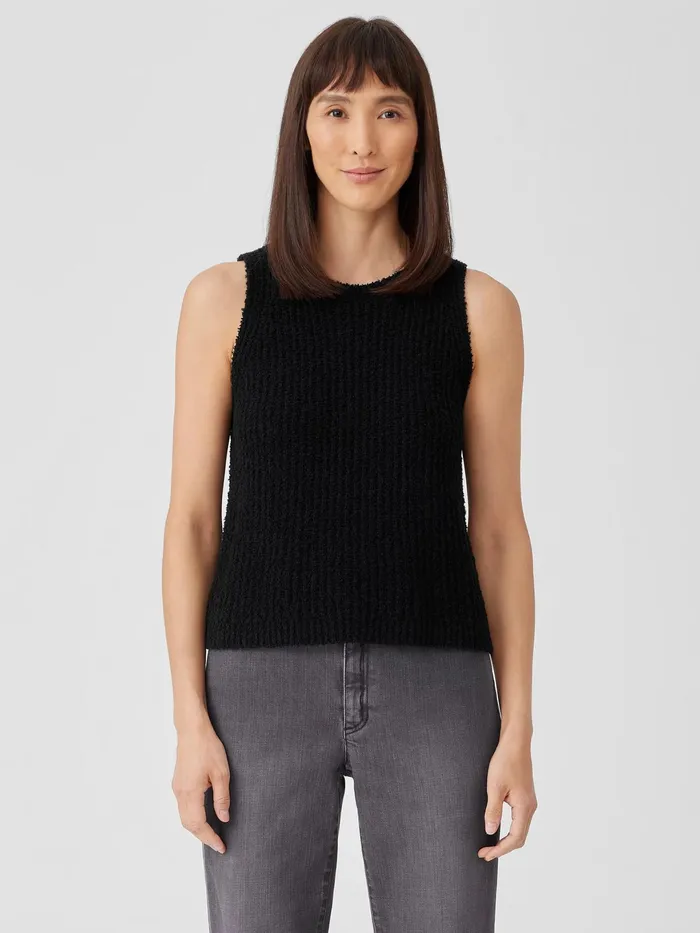 Women Sweaters and Cardigans Eileen Fisher Cotton Fluff Crew Neck Top Black