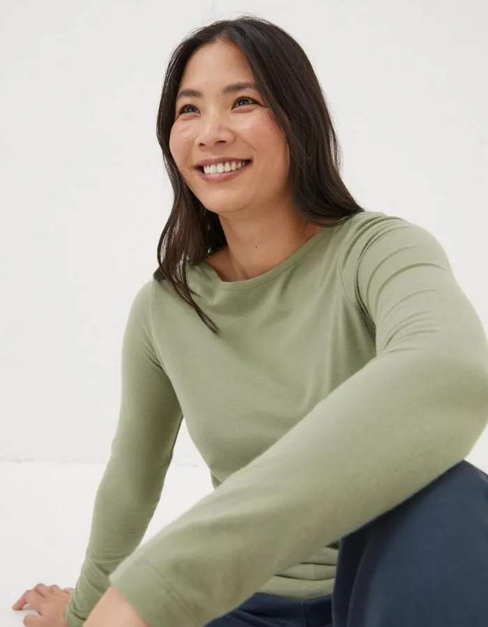 Women Tops and TShirts FatFace Organic Cotton Bree T Shirt Sage Green