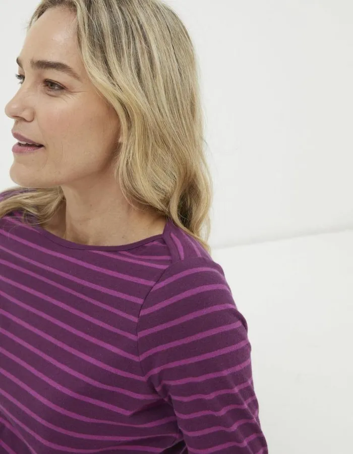Women Tops and TShirts FatFace Organic Cotton Breton TShirt Plum
