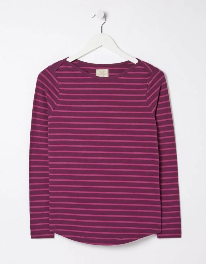 Women Tops and TShirts FatFace Organic Cotton Breton TShirt Plum