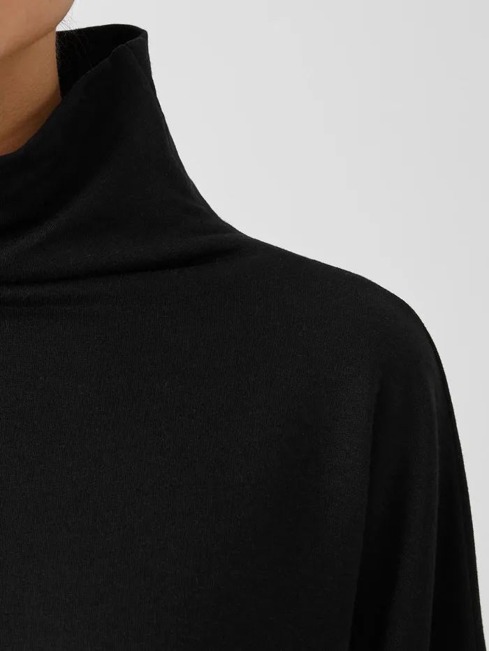 Women Tops and Tees Eileen Fisher Cozy Brushed Terry Funnel Hug Neck BoxTop Black