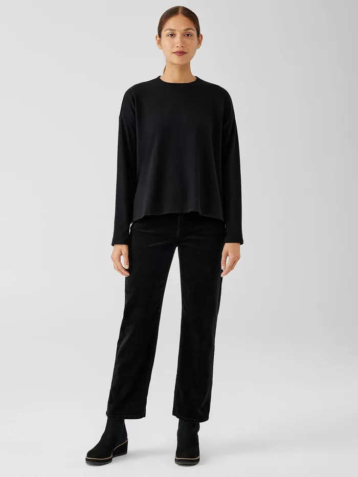 Women Tops and Tees Eileen Fisher Cozy Brushed Terry Hug BoxTop Black