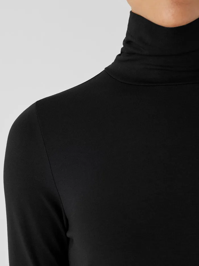 Women Tops and Tees Eileen Fisher Fine Jersey Scrunch Neck Top Black