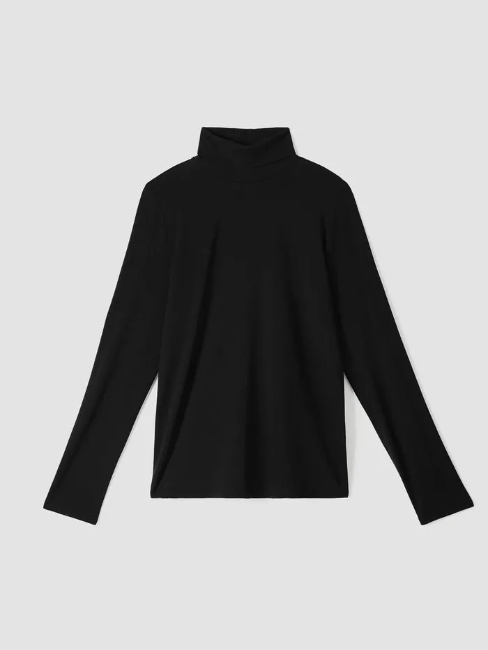 Women Tops and Tees Eileen Fisher Fine Jersey Scrunch Neck Top Black