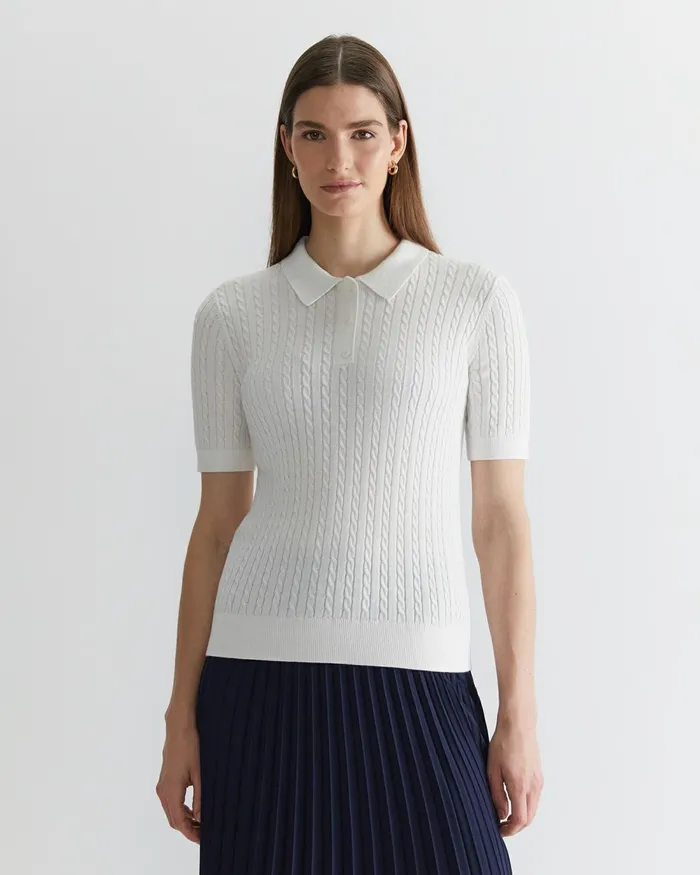 Women Tops and Tees Sportscraft Elka Cable Polo White