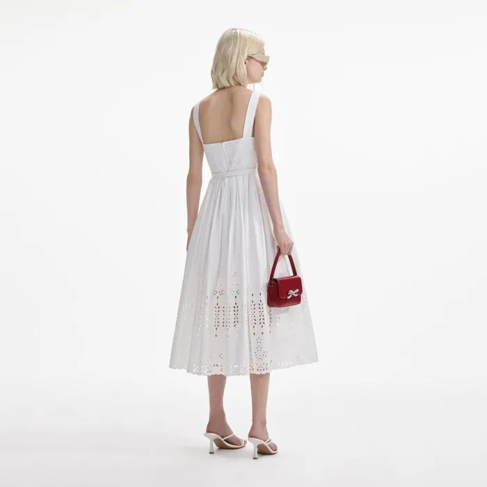 Women White Cotton Broderie Midi Dress Self Portrait Dresses