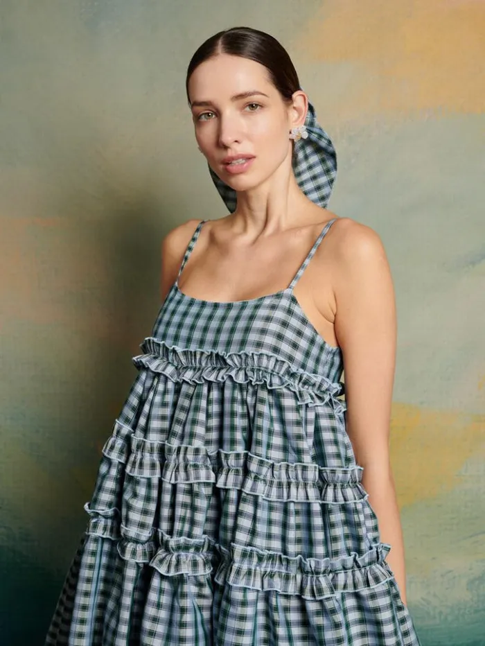 Womenswear Dresses Sister Jane DREAM Arabella Check Mini Dress Pine Green and Blue