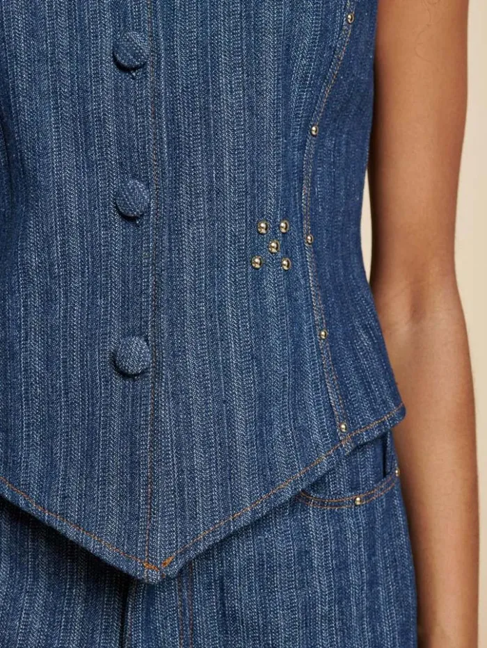 Womenswear Tops Sister Jane Ghospell Blakely Denim Studded Vest Indigo Blue